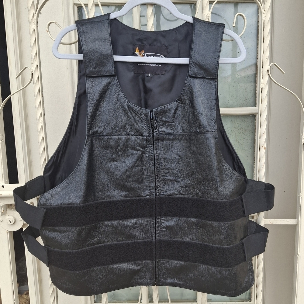 Xelement Bulletproof Style Hook & Loop Front Zipper Black Leather Vest SZ Small - Picture 3 of 16